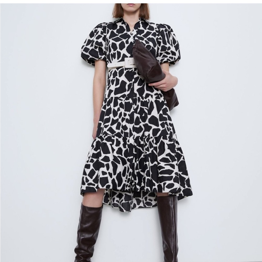 Zara black & white animal print midi‎ dress